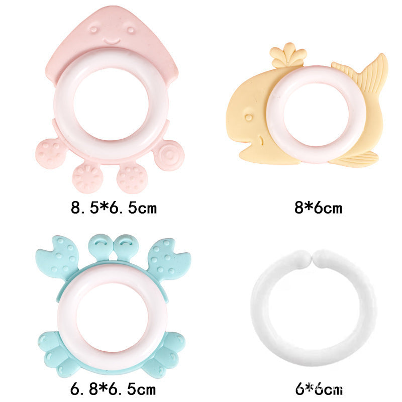 Cross-border  export baby hand rattle toy can bite tooth glue grinding teeth 0-1 year old early education puzzle hand ball