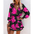 independent station  hot style spring and summer long sleeves v neckfashionprinting waist dress women's clothing