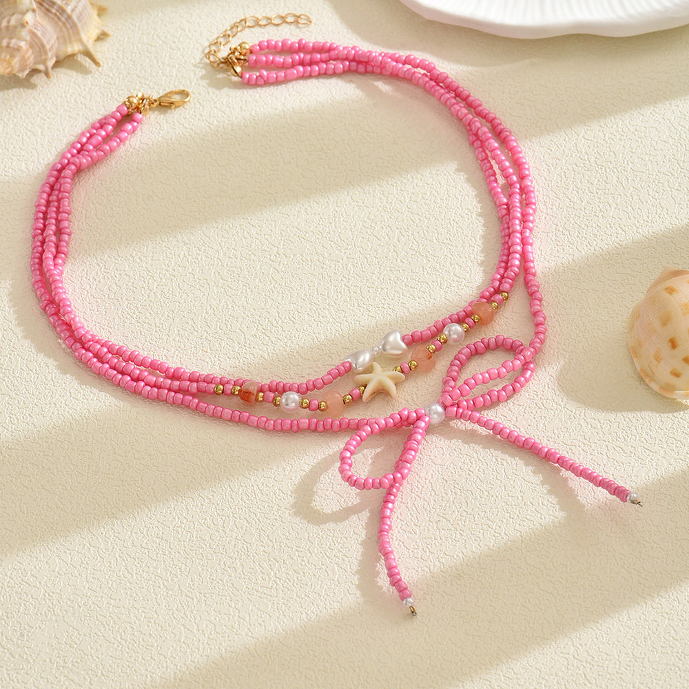 Dopamine necklace wholesale fashion cross-border new jewelry bows colorful summer easiest for match beaded sweater chain women