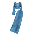 Beach vacation style suit female niche style popular tie back waist long sleevesknitting shirt cut out skirt suit