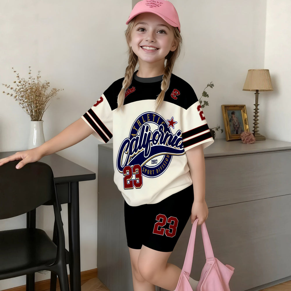Wholesale girls' clothing: versatile t-shirt and shorts set - casual two-piece outfit, ready stock, direct supply