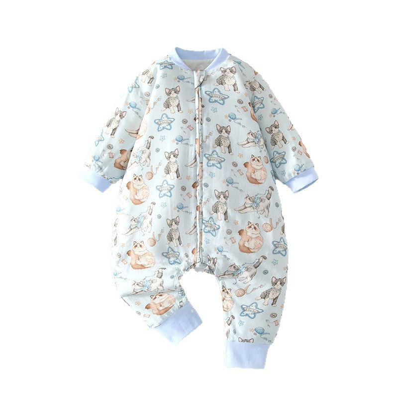 Baby muslin swaddle sleep sack - bamboo fiber, spring/summer, unisex, split-leg design, newborn zipper closure, front 6-layer, back 4-layer