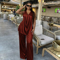 European and american cross-border african women's fashion  spring/summer new collection: solid color camisole top and high-waisted pants casual set