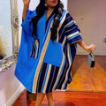 African ethnic patchwork dress - batwing sleeve v-neck pocket color block satin bubu robe dress