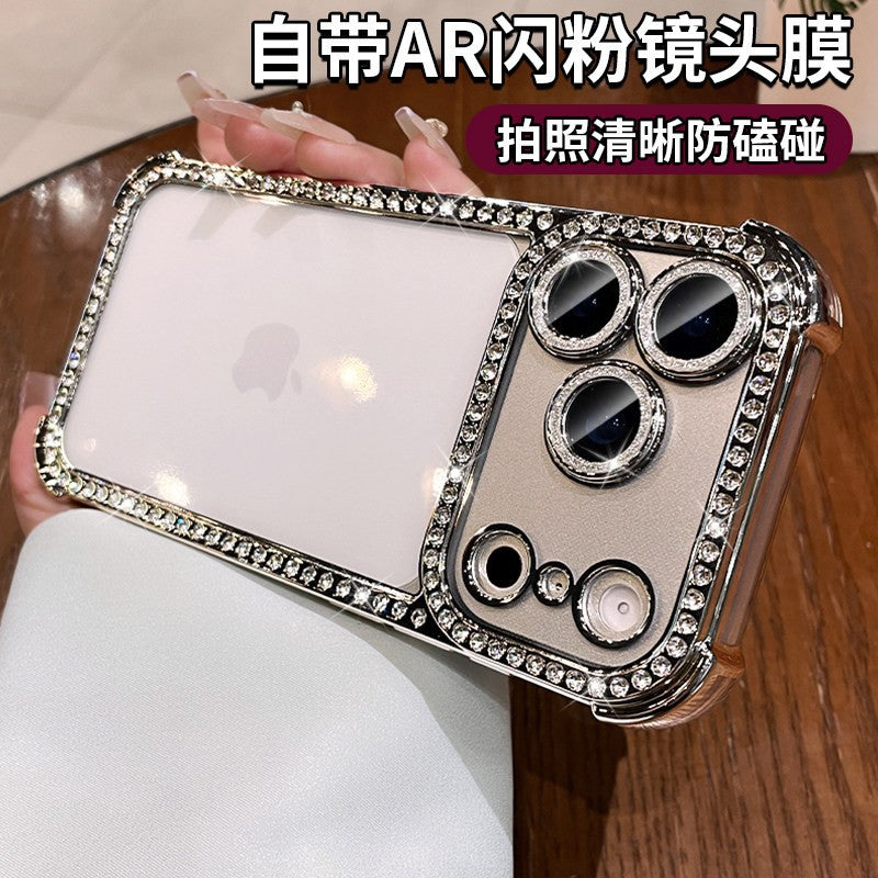apple 17 pro max rhinestone phone case - four-corner full coverage, iphone 15 electroplated premium design