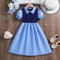 Girls' summer dress  new style: trendy two-piece look, overalls dress with puff sleeves for girls