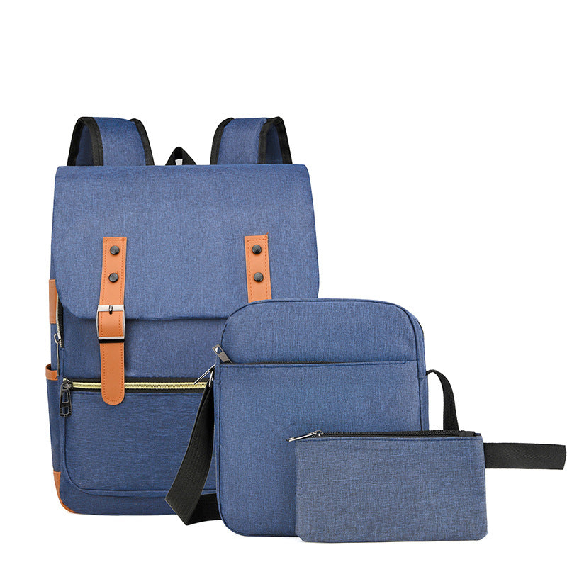 Cross-border business backpack wholesale trend High school backpack three-piece computer bag large capacity flip bag men