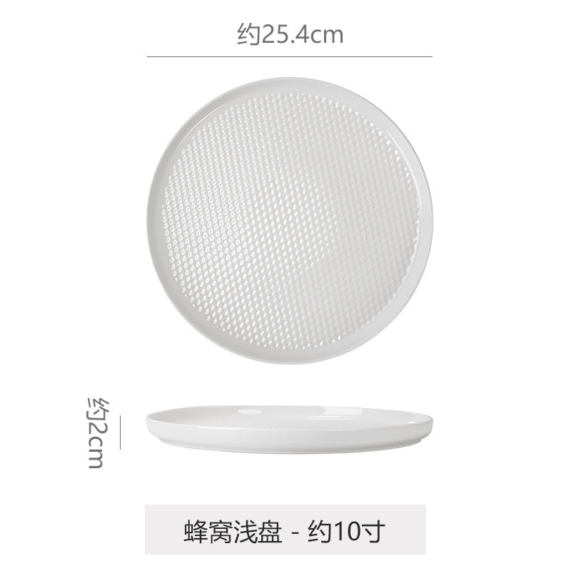 Modern minimalist ceramic steak plate for western cuisine, restaurant, and hotel use - white round porcelain plate, pure white home-use cold dish plate, dinner plate