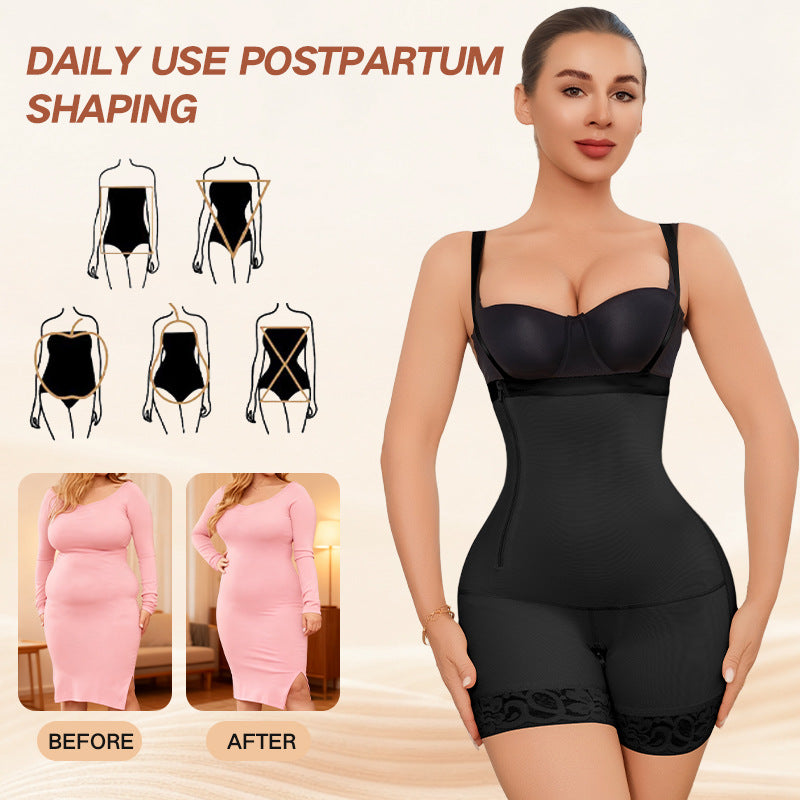 Fashion cross-border one-piece body shaping garment, super tummy control, butt lift, boxer briefs, open crotch, postpartum slimming, breast support, suspender belt