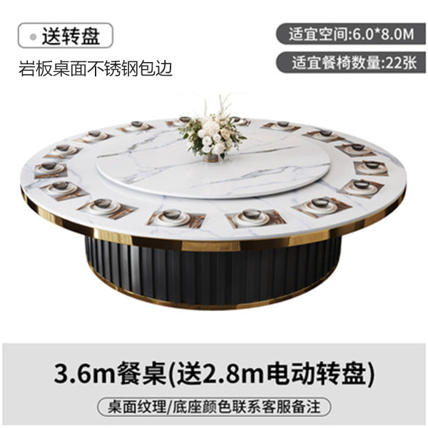 Hotel electric dining table large round table automatic turntable hotel 16 people 20 people clubhouse box rock slab hot pot tables and chairs