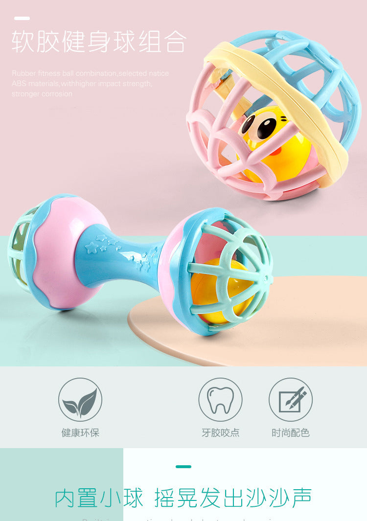 Cross-border South East Asia Export Baby Soft Glue Stick Fitness Hand Rattle Hand Grab Ball Dumbbell Toy Warm Color Fitness Combination