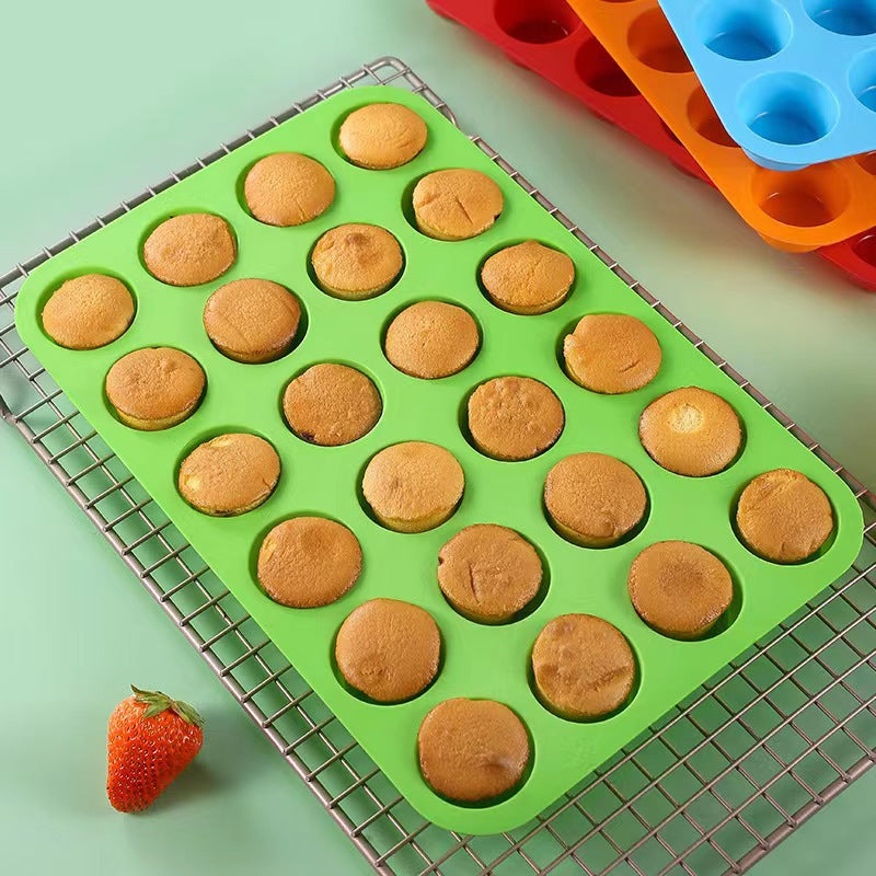 Silicone mini 24-cavity cake mold, perforated round muffin cup baking pan, diy jelly making baking tool