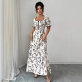 new french-style printed midi dress with cinched waist
