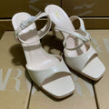 Za's 2025 new collection: unique square-toe white open-toe sandals for women - french chic, minimalist, stiletto heel, single strap