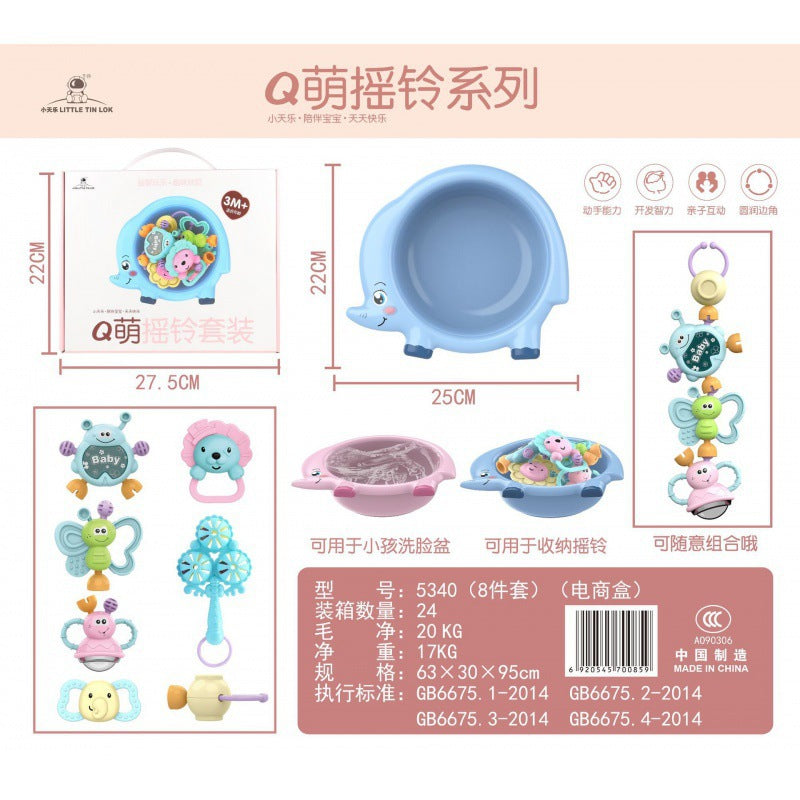 Cross-border South East Asia Baby Hand Rattle Toy Storage Box Baby Coaxing Artifact Sand Hammer Educational Teeth Biting Tooth Glue Ball Set