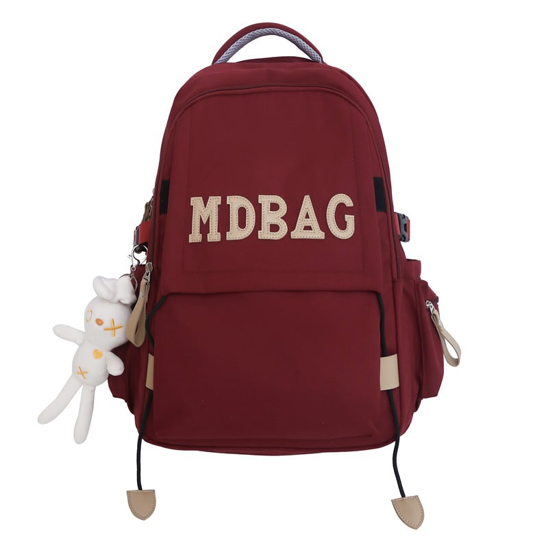 New schoolbag, girls, college students, high school students, burgundy backpack, junior high school students, large-capacity burden reduction backpack