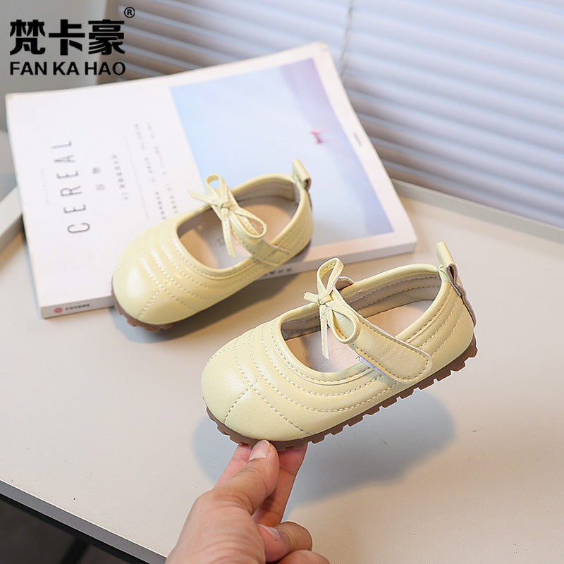 Vancahao kids' leather shoes -  autumn new collection - korean style sweet bow princess flats for little girls