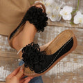 plus sizesummernew arrivalexport wedge thick sole slippers fish mouth one-piece strap flower outwear slippers