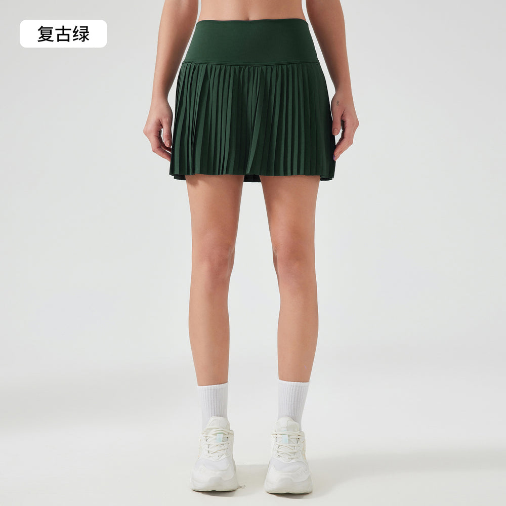 Luxtre new water-cooled cooling stretch fashion pleated skirt with double-layer anti-exposure three-quarter length sports skort dk383