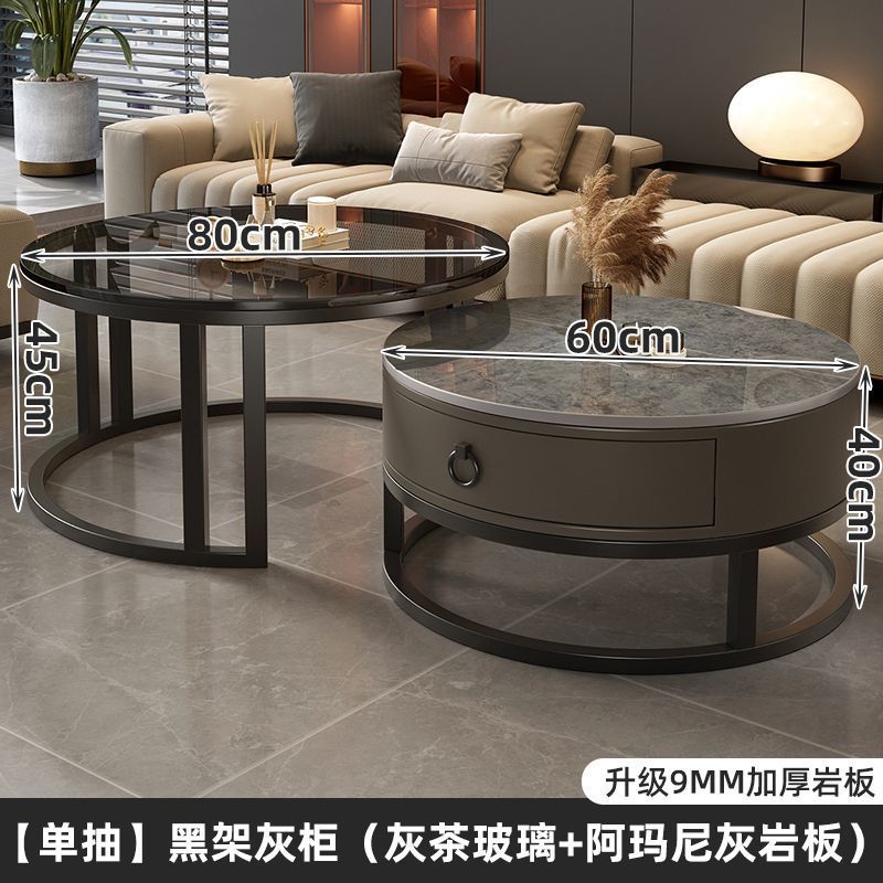 Rock slab coffee table living room solid wood table balcony small apartment for homecasualaccessible luxury round side table retractable combination