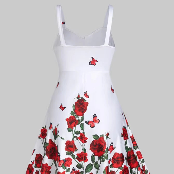 cross-border  european and american women's fashion 3d floral ruched waist dress