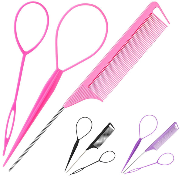 Cross-border special hair braiding tools 3-piece set Steel needle tip tail highlight comb Long tail hook hair comb Pull needle pick trigger