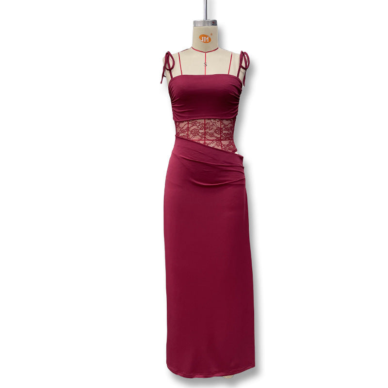 Aliexpress  spring new arrivals: european and american style sexy lace patchwork hollow-out see-through camisole dress