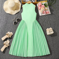 girls' summer dress,  new style, foreign trade european and american style, elegant pleated patchwork, cinched waist, sleeveless formal dress