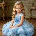 Baby girl's first birthday party dress, featuring a train, high-low hem, perfect for flower girls and princesses. cross-border, european and american style