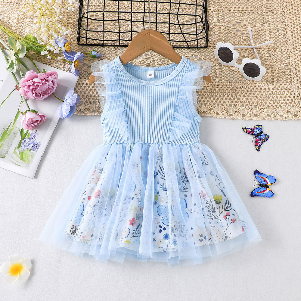new arrival: mesh princess dress - fresh blue floral print dress