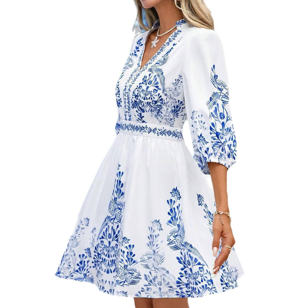 european and american cross-border women's casual v-neck lace jacquard dress