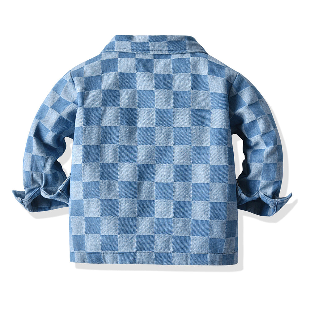 Korean style spring/autumn children's clothing new arrivals: boys' and girls' outerwear, denim jackets, kids' denim clothes, plaid embroidered jackets