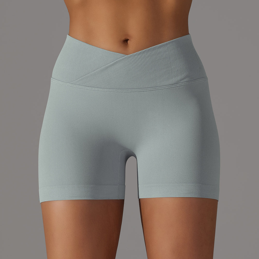 European and american high-waisted stretch running & fitness shorts - criss-cross waist, peach lift, tight-fit yoga pants, seamless athletic shorts