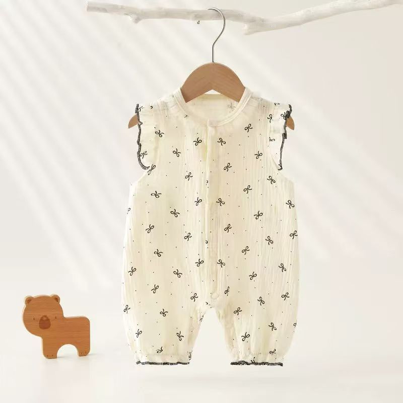 Summer romper for baby girls - adorable princess style, newborn flutter sleeve muslin lightweight bodysuit