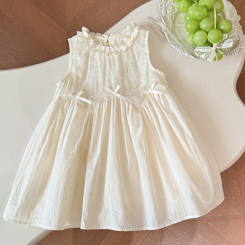Summer new korean style embroidered floral sleeveless dress for girls, casual and stylish baby girl dress, children's clothing