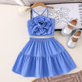 Children's clothing  fashion children's clothing blue suspender tops + skirt girl cross-border new