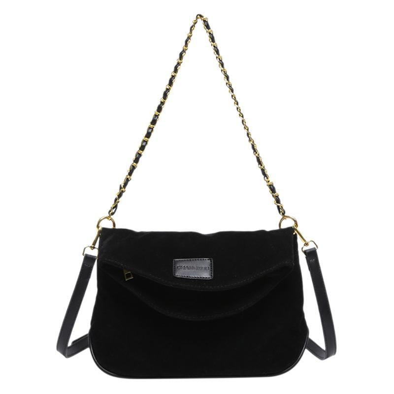 Niche design chain retro bag 2025 new matte imitation moose leather messenger bag women's shoulder underarm stray bag