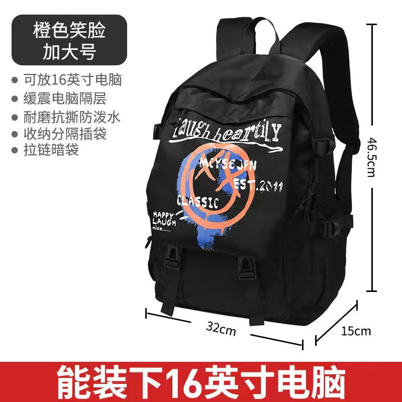 New Korean version backpack fashion couple bag computer junior high school college student schoolbag large capacity smiley face men's and women's backpack