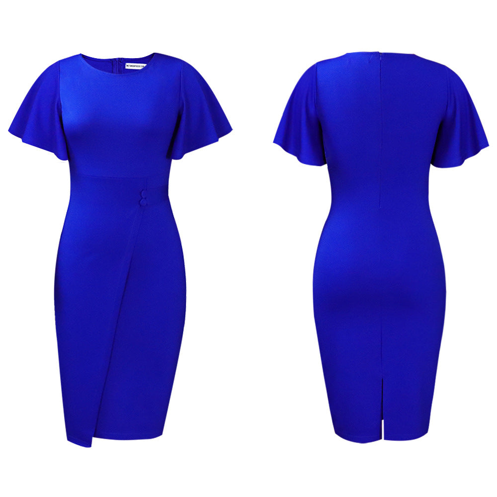 D3149 european and american style women's clothing  summer new arrival ruffle sleeve fashion slit bodycon plus size women's cross-border dress