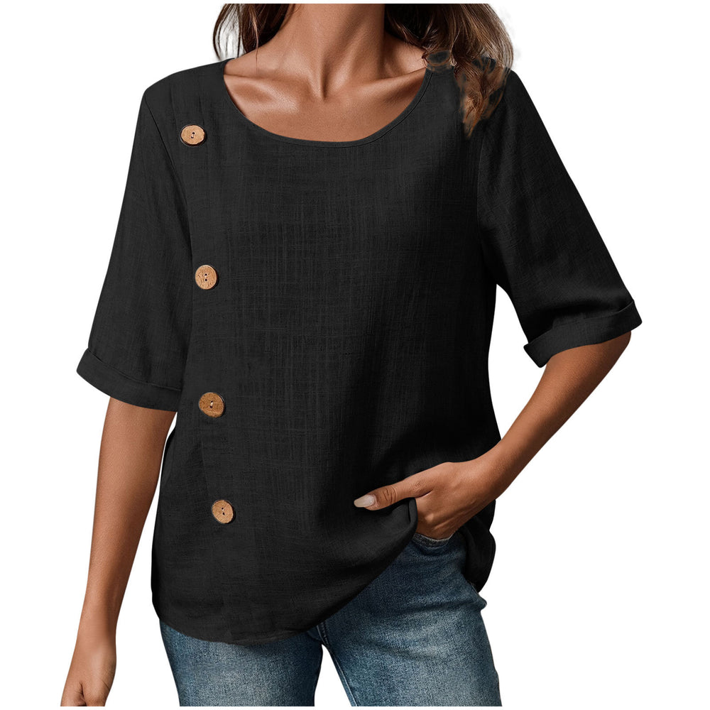 european and american cross-border new women's cotton linen button-down fashion casual top