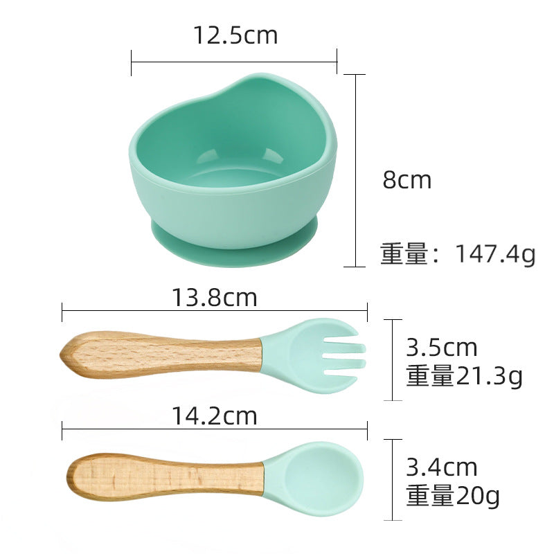 Cross-border supply of food-grade baby feeding bowls, forks and spoons, tableware sets, infant complementary food bowls, silicone tableware sets