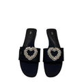 2024 summer new flat sandals with heart-shaped rhinestone buckle, open back, round toe, fashionable women's shoes for outdoor wear
