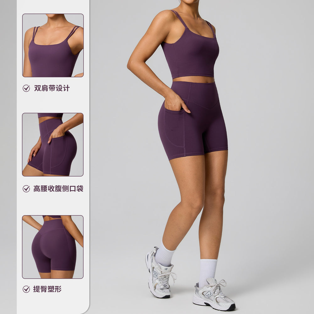 European and american new pocket yoga outfit women's set high waist shaping stretch fitness set quick-dry breathable activewear