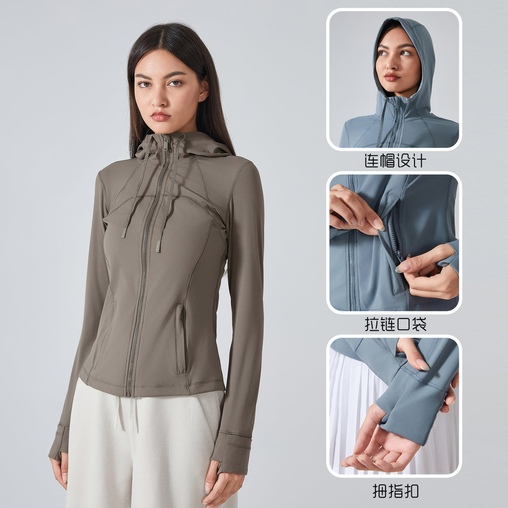 new women's activewear hooded jacket - slim fit, shaping, zip-up, stretchy running & yoga outerwear s2088