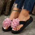Women's summer fashion slippers - rhinestone platform flat heel floral beach flip-flops - women's thong sandals