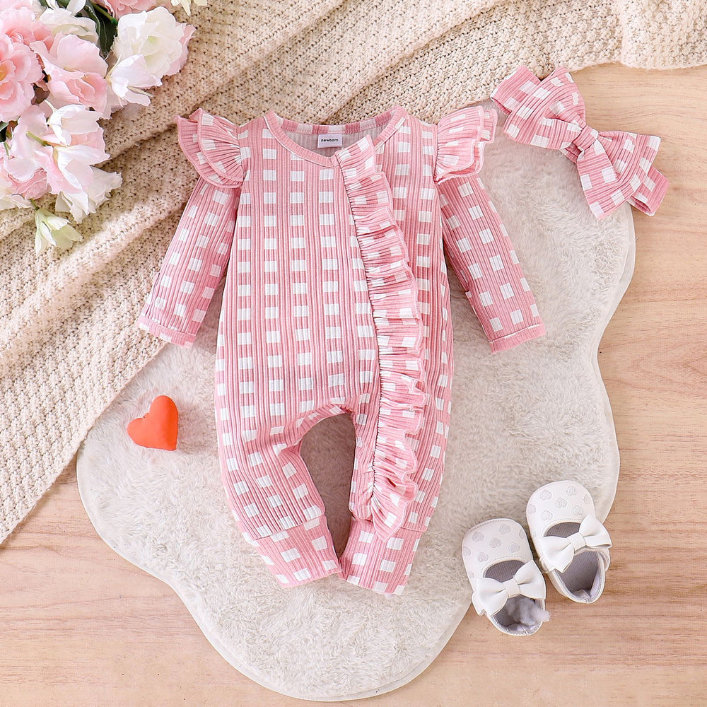 Export children's clothing cute baby girl plaidlong sleeves jumpsuit head estimate