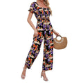 code new arrival  women's original fashion bohemia square neck printing jumpsuit