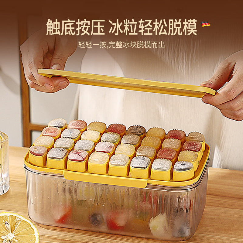 Food grade silicone ice cube mold with cover Press type ice grid ice storage box Homemade ice cubes Household refrigerator ice box