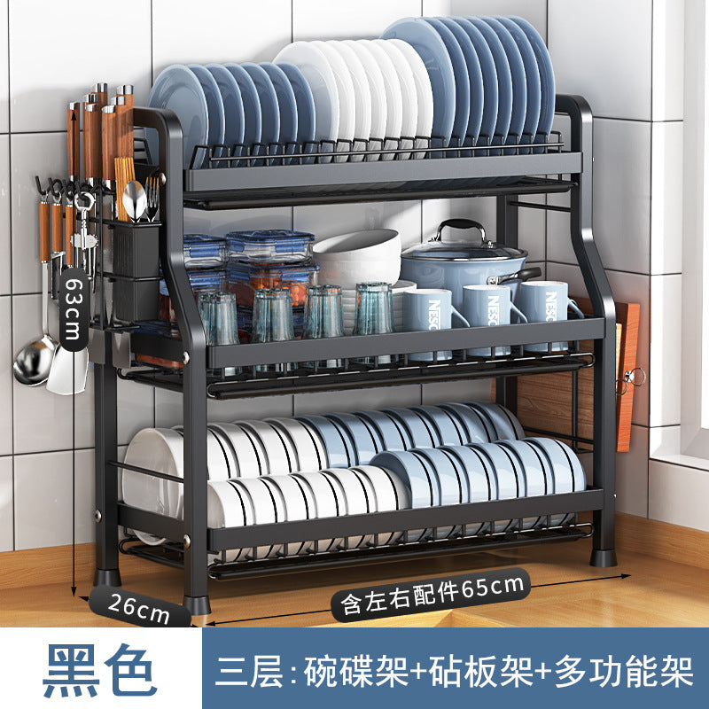 Storage Kitchen Dish Rack Household Dishware Dish Bowl Integrated Storage Rack Countertop Multifunctional Stainless Steel Drain Rack