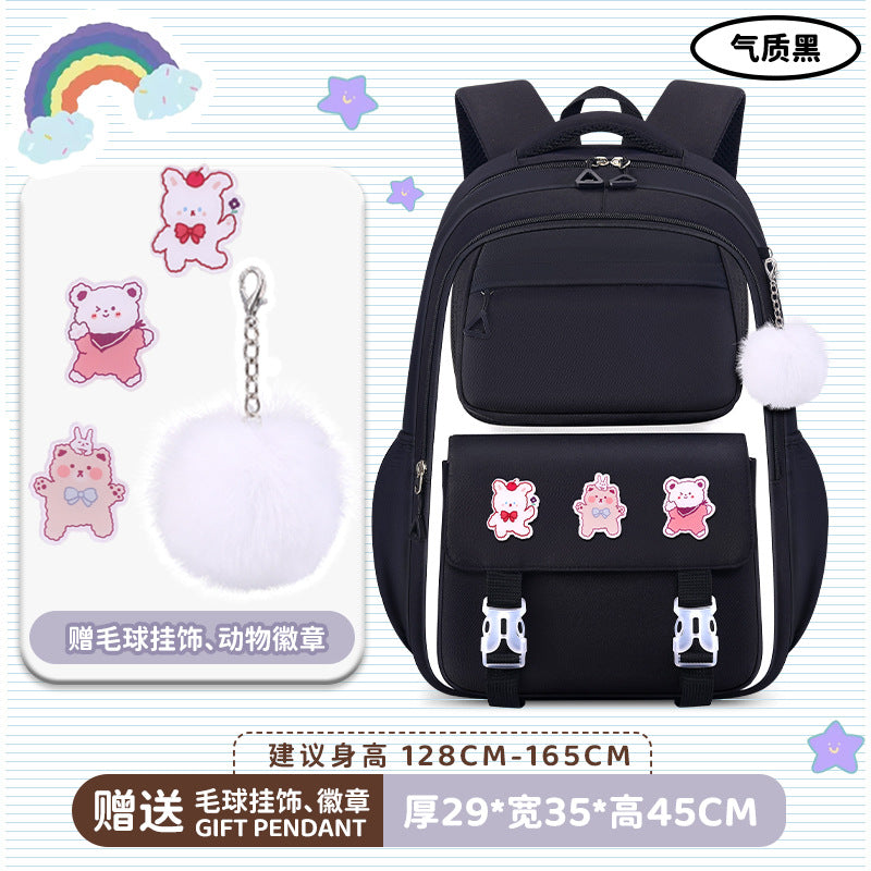 New arrival primary and secondary school students backpack large capacity burden reduction spine protection student school bag small stuffed pendant and pin storage